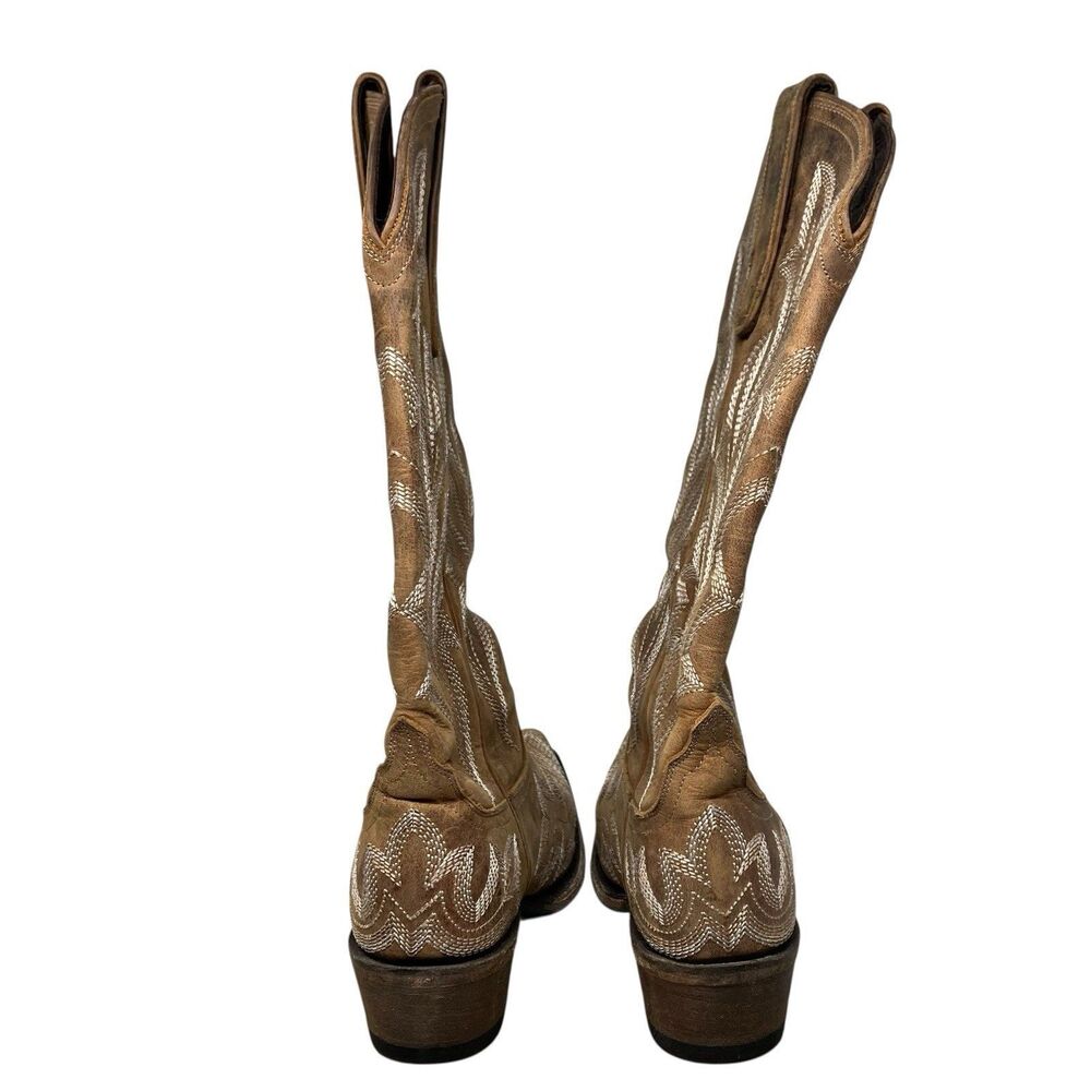 Lane Western Boots Brown Leather Embroidered Snip Toe Saratoga LB0389A - Picture 10 of 12